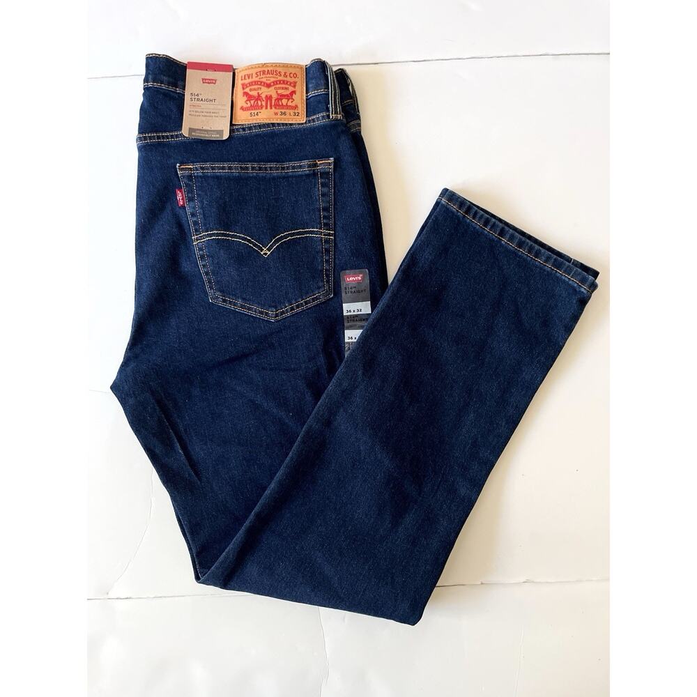 Levis 514 Straight Stretch Jeans Men 36x32 Dark Blue Western Cowboy
